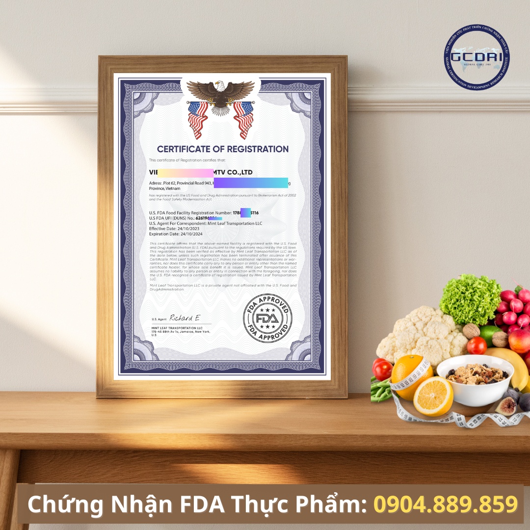 mẫu chứng nhận fda thực phẩm