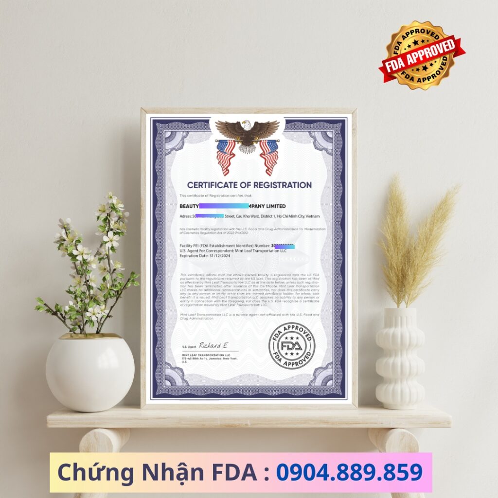 mẫu giấy chứng nhận fda mỹ
